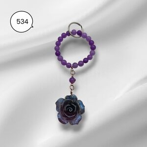 Purple Beaded Rose Pendant Keychain